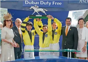  ?? Supplied photo ?? The jubilant Rest of the World Team, winners of the 2016 DDF Shergar Cup at the presentati­on ceremony. —