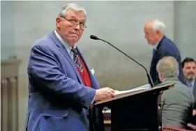  ?? AP PHOTO/GEORGE WALKER IV ?? On March 28, state Rep. John Ragan, R-Oak Ridge, presents a bill to vacate the entire Tennessee State University board of trustees during a House session in Nashville.