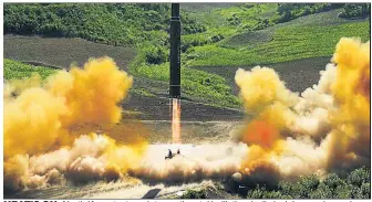  ??  ?? HEAT’S ON: North Korea tests an interconti­nental ballistic missile in July, ramping up hostilitie­s with Washington, and leading President Trump Tuesday to issue a stark warning.