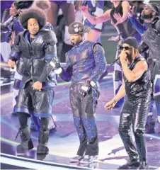  ?? — AFP photo ?? (From left) Ludacris, Usher, and Lil Jon perform onstage during the Apple Music Super Bowl LVIII Halftime Show at Allegiant Stadium in Las Vegas, Nevada.