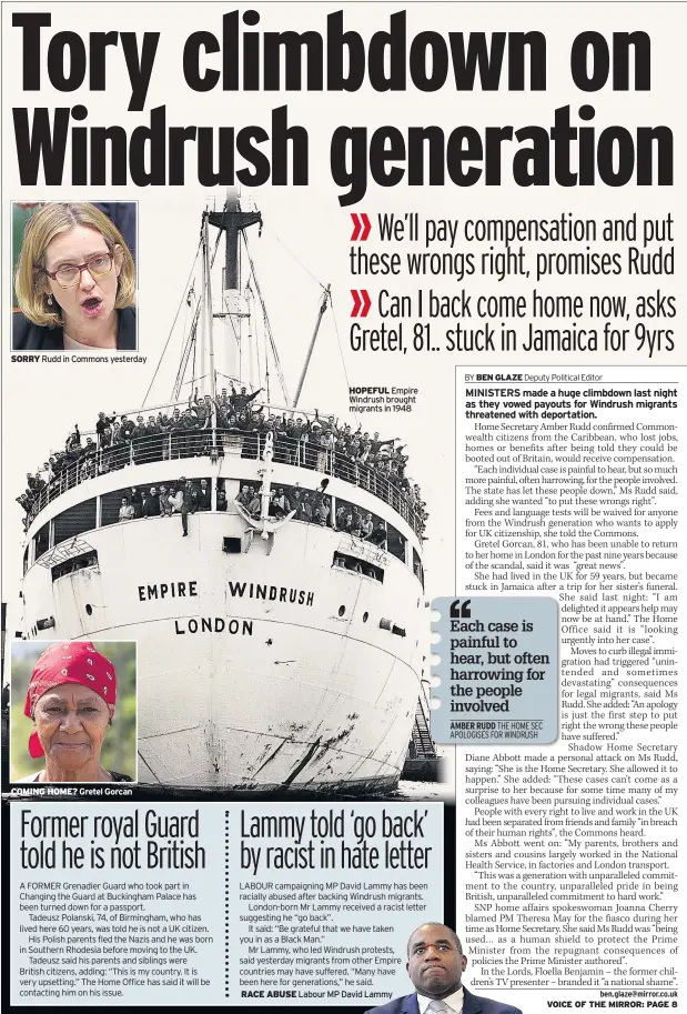  ??  ?? HOPEFUL Empire Windrush brought migrants in 1948