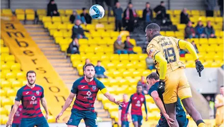  ?? ?? Joel Nouble heads the opening goal for Livingston