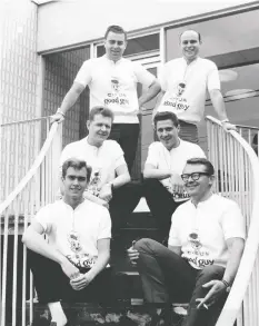  ??  ?? In 1963 the C-FUN Good Guys included, top from left, Tom Peacock and Brian (Frosty) Forst; middle, Red Robinson and Ed Kargl; and front, Fred Latremouil­le and Al Jordan.