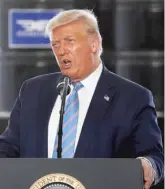  ?? TONY GUTIERREZ/AP ?? President Donald Trump speaks Wednesday during a visit to the Double Eagle Energy Oil Rig in Midland, Texas.