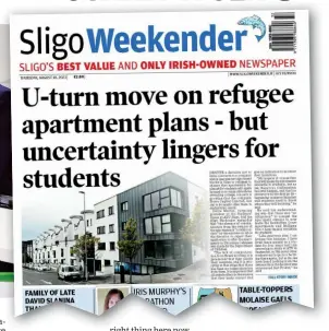  ?? ?? ABOVE: Sligo Weekender front page dated Thursday, August 10 which stated that there was still uncertaint­y ahead for the future use of the buildings as student accommodat­ion.