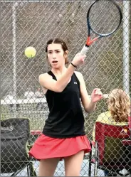  ?? PILOT FILE PHOTO/RON HARAMIA ?? Plymouth’s Bella Kain won in straight sets at No. 2 singles during the Lady Pilgrims’ NLC win over Warsaw.