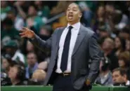  ?? ELISE AMENDOLA — THE ASSOCIATED PRESS ?? Tyronn Lue instructs from the sideline during the first half in Game 7 of the Eastern Conference finals against the Celtics May 27 in Boston.