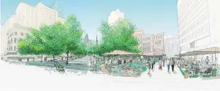  ?? PROJET MONTRÉAL ?? This artist’s rendering was presented with Projet Montréal’s 2015 plan for a revitalize­d Ste-Catherine St. It shows Phillips Square in front of the Bay transforme­d into a large pedestrian mall.