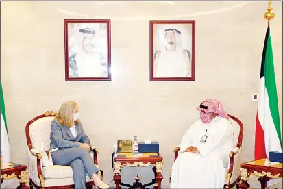  ?? KUNA photo ?? Chief of the National Security Bureau Sheikh Thamer Al-Ali Al-Sabah holds talks with US Ambassador to Kuwait Alina Romanowski.