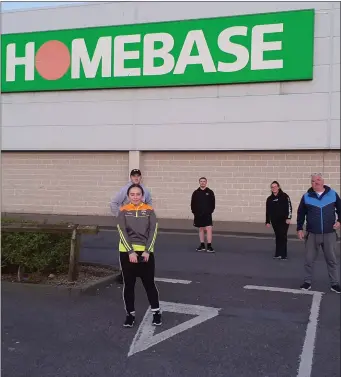  ??  ?? The Homebase crew are keeping fit! Staff at Homebase are keeping active and doing their bit for charity while they await the shop’s reopening - running 20km each to raise money for Pieta House.