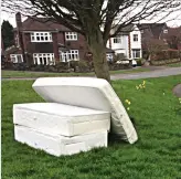  ??  ?? Blatant: Mattresses abandoned on a residentia­l green in Sheffield