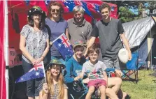  ??  ?? Anne-Marie Lynch, Alison and Colin Bourke, Lachlan Bourke, Erin Phelps, William and Fraser Bourke have set up their own embassy at the campsite.