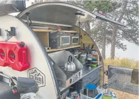 ?? Joshua Berman, Special to The Denver Post ?? This Colorado Teardrop trailer has a built-in kitchen equipped with all the basics.