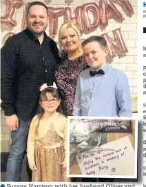  ??  ?? ●●Suzann Harrison with her husband Oliver and children Josh, 11 and Isla, 5 and (inset) one of the sweet bags