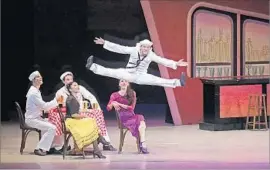  ??  ?? FOOTLOOSE and “Fancy Free.” Performing Jerome Robbins’ work are Marcelo Gomes, left, Cory Stearns, Jeanette Delgado, Tiler Peck and Daniel Ulbricht.