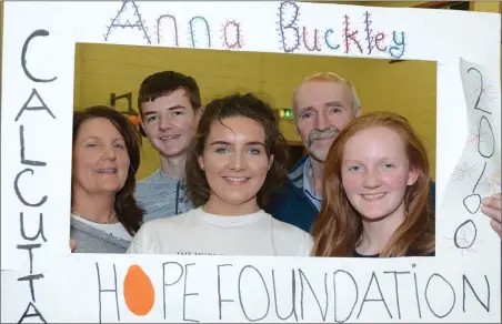  ??  ?? Anna Buckley pictured with family Bridget, Pat, Patrick and Carolyn at the HOPE Foundation Fund Raising Concert in Millstreet.