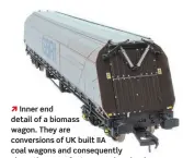  ?? ??  Inner end detail of a biomass wagon. They are conversion­s of UK built IIA coal wagons and consequent­ly share the same features such as bogies, overall shape and size.