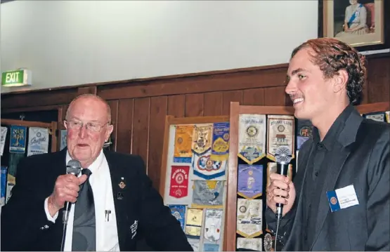  ??  ?? He's home: Don and Matt Stanley have a casual chat at the Rotary Club of Matamata meeting last week.