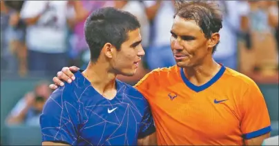  ?? CEDOC PERFIL ?? RAFAEL NADAL Y CARLOS ALCARAZ. Facundo Grasso asegura que al principio su referente fue ‘Rafa’, pero que hoy su juego intenta parecerse más al de ‘Carlitos’, intenso y agresivo.