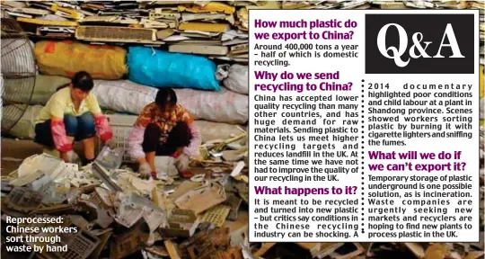  ??  ?? Reprocesse­d: Chinese workers sort through waste by hand