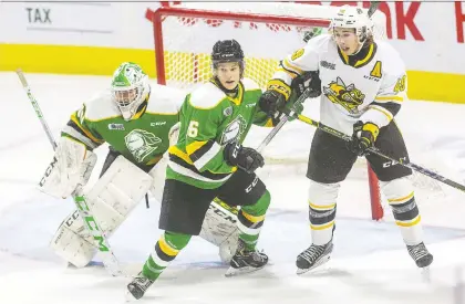  ?? MIKE HENSEN ?? The Ontario Hockey League's Sarnia Sting and London Knights were involved in a program called Hockey Fans in Training, in which health experts led 80 middle-aged men through weekly workouts, discussion­s on healthy living and goal setting, all with a hockey theme.