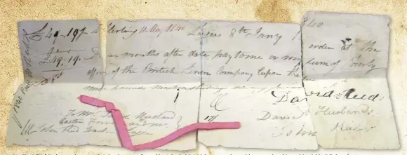  ??  ?? The Bill of Exchange that contains the signature forged by John Reid, whichwhich waswas used as evidence against himhim atat his trial in Edinburgh