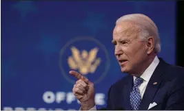  ?? CAROLYN KASTER — THE ASSOCIATED PRESS ?? President-elect Joe Biden speaks at The Queen Theater in Wilmington, Del., Tuesday.