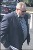  ??  ?? State Constable Michael Robel of Shamokin is seen leaving District Court in Exton following his arraignmen­t on criminal charges related to his work as a security guard on the Mariner East Pipeline project.