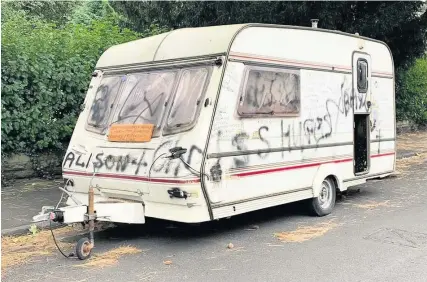  ??  ?? The eyesore caravan has been left outside St Andrews Park