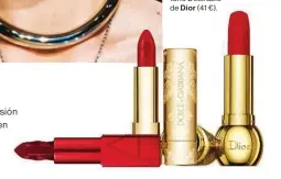  ??  ?? Spiked Audacious Lipstick en tono Siouxie de la colección Holiday de NARS (31 €).Classic Cream Lipstick en tono Baroque Red de Dolce &amp; Gabbana(38 €).Diorific Lipstick en tono Desirable de Dior (41 €).