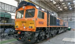  ?? Rob Reedman ?? One of the 11 Class 66s acquired from mainland Europe for use by GB Railfreigh­t, now renumbered 66310, stands inside UK Rail Leasing’s Loughborou­gh facility on February 8, following a repaint into the orange and dark blue colours of its new operator. This is the first locomotive to be repainted at UKRL’S newly commission­ed paint facility.