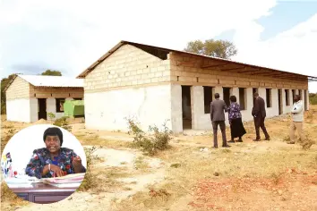  ??  ?? Ministry of Transport and Infrastruc­tural Developmen­t workers reclaim a gulley that had eaten into one of Gokwe’s major roads whilst on the right Ms Mandeya (insert) shows off the new primary school