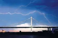  ?? [NOAH BERGER/ASSOCIATED PRESS FILE PHOTO] ?? In this Aug. 16 photo, lightning forks over the San FranciscoO­akland Bay Bridge as a storm passes over Oakland, Calif.