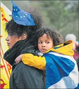  ??  ?? Saorsa Treanor and her son Maximus at the indy rally in Edinburgh yesterday