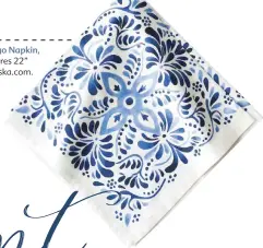  ??  ?? Iberian Journey Indigo Napkin, 100% cotton, measures 22” square, $15. Visit juliska.com.
Claro Pitcher, vintage-inspired pattern on glass pitcher, 38-ounce size in blue, pink or clear, $28.99. Visit wayfair.com.