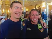  ??  ?? Firefighte­rs Shaun McAuley and Ron Coleman at Burning Down the House for Millett Opera House Foundation.