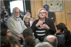  ??  ?? McCaskill encourages supporters to help get out the vote during a campaign stop at Shakespear­e’s Pizza in Columbia, Missouri. — AFP photo