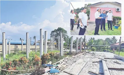  ??  ?? Work in progress at SK Asajaya Ulu. (Inset) The ICU team led by Ahmad Zaki at Sk Endap in Samarahan.