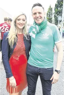  ?? PHOTO: PADDY CUMMINS/ IRISH PHOTODESK.IE ?? Flying high: Tom Neville in a scene from the film and right with his fiancée, ‘Fair City’ actress Jenny Dixon.