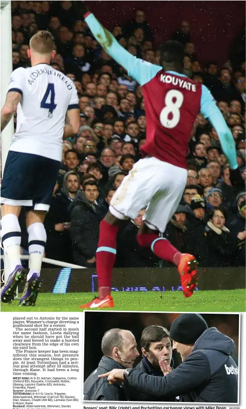  ?? REUTERS ?? Bosses’ spat: Bilic (right) and Pochettino exchange views with Mike Dean