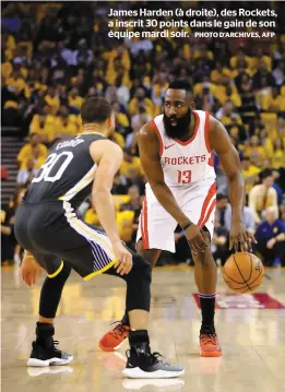  ?? PHOTO D’ARCHIVES, AFP ?? James Harden (à droite), des Rockets, a inscrit 30 points dans le gain de son équipe mardi soir.