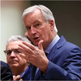  ?? Foto: Lehtikuva/John thys ?? Brexitfråg­an är ännu inte avgjord, det finns fortfarand­e en hel del kvar att reda ut, påminner EU:s chefsförha­ndlare Michel Barnier.