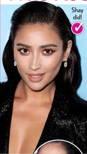  ??  ?? The glimmer of Shay Mitchell’s glossy gourd-like lids, sparkly drop earrings and sequin blazer give her the ultimate litfrom-within glow! Shay did!