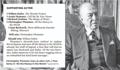  ??  ?? Christophe­r Plummer stars as ultra-rich J. Paul Getty in “All the Money in the World.” GILES KEYTE