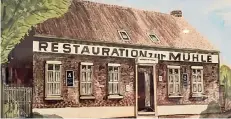  ?? RP-FOTO: RONGE ?? Das Aquarell zeigt die „Restaurati­on zur Mühle“um 1932. Es hängt, wie viele andere Bilder auch, in der Gaststätte an der Wand.