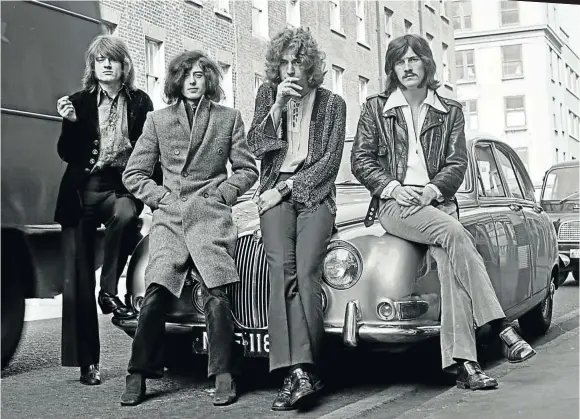  ?? Pictures: Getty Images ?? From left, JohnPaul Jones, Jimmy Page, Robert Plant and John Bonham in London shortly after they founded Led Zeppelin in 1968. They released their first album in 1969.