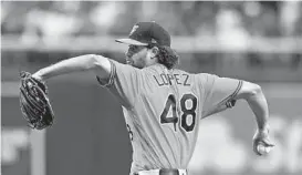  ?? CHRIS OMEARA/AP ?? Orioles pitcher Jorge Lopez delivers to the Rays during the first inning Saturday in St. Petersburg, Florida. López allowed five runs on eight hits, mostly owed to bad luck, but also struck out eight.