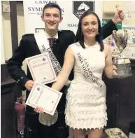  ??  ?? Top spot Mhairi Strang won the title Miss Young Farmer Lanarkshir­e with Alan Bankier from Carluke Young Farmers being crowned Lanarkshir­e Mr Young Farmer