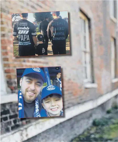  ?? ?? Simon Cobb. Top inset: Simon running the Great South Run in support of PAPA. Bottom inset: Avid Pompey supporters Simon and his son Arlo.