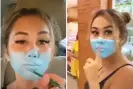  ??  ?? Leia Se have had her passport seized following a prank in which she painted on a face mask in a Bali supermarke­t. Photograph: YouTube